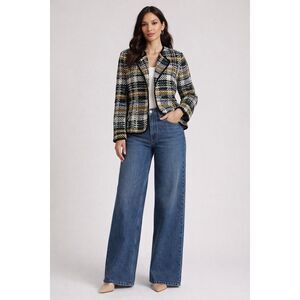 Etcetera Womens Multicolor Plaid Boucle Wool Blend Tweed Blazer Size 14